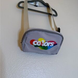 Gray Crossbody Bag with Multicolor Logo